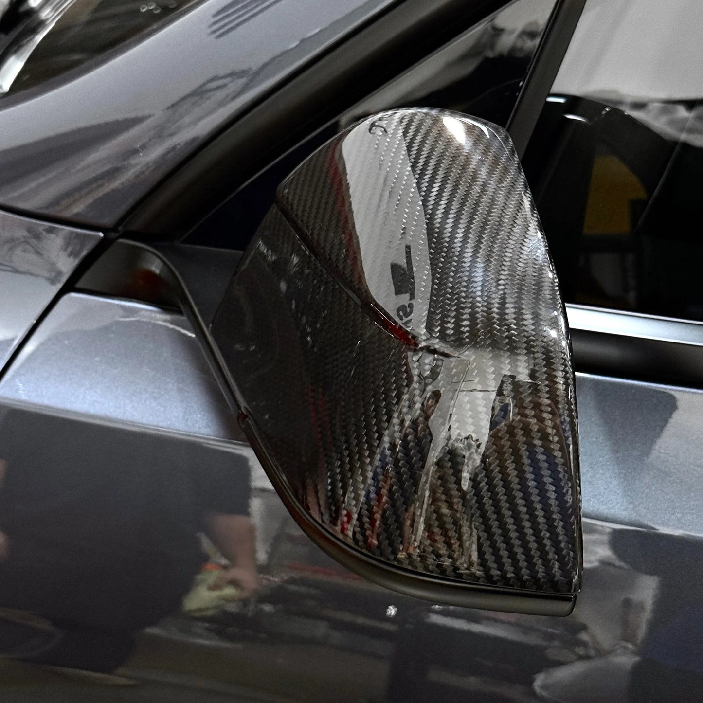 2017–Present Tesla Model 3 Side View Mirror Overlay Cap Covers – Juniper Refresh Style Model Y Design | Real Dry Molded Carbon Fiber (1 Pair)