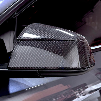 2017–Present Tesla Model 3 Side View Mirror Overlay Cap Covers – Juniper Refresh Style Model Y Design | Real Dry Molded Carbon Fiber (1 Pair)