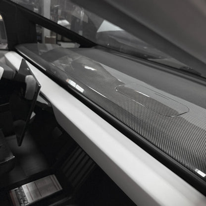 Tesla Cybertruck Top Upper Dashboard Overlay – Real Dry Molded Carbon Fiber Interior Trim | Airbag Safe, No-Drill Installation