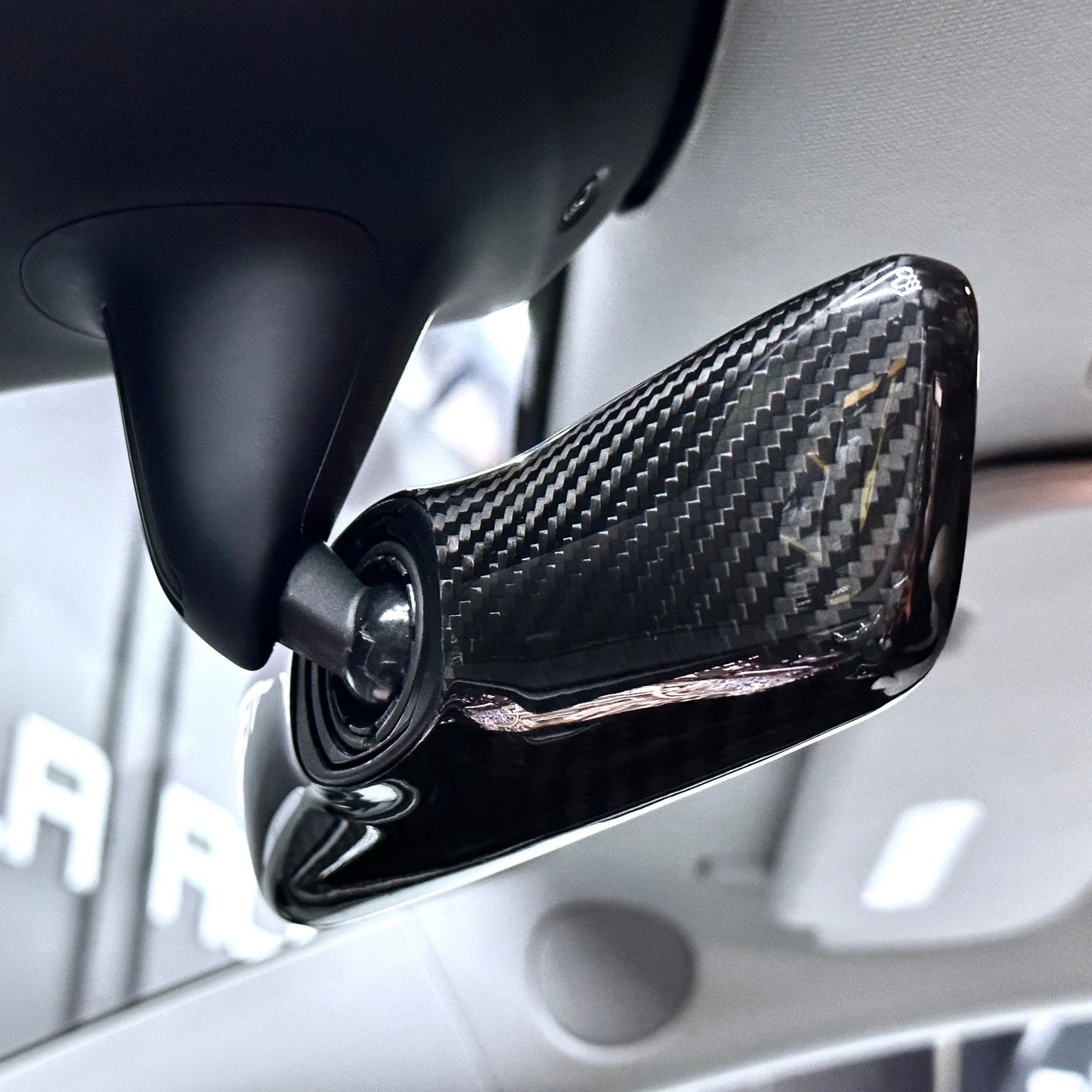 2017–2023 Tesla Model 3 & 2020–2024 Model Y Rearview Mirror Backside Overlay – Real Molded Carbon Fiber Cover (Glossy / Matte / Red / Forged)