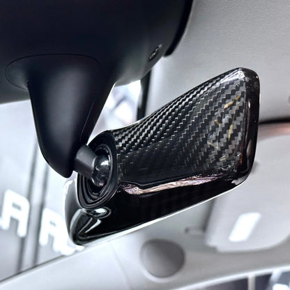 2017–2023 Tesla Model 3 & 2020–2024 Model Y Rearview Mirror Backside Overlay – Real Molded Carbon Fiber Cover (Glossy / Matte / Red / Forged)