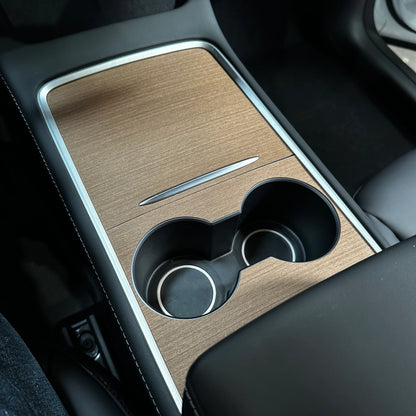 Tesla Model 3 & Model Y Center Console Overlays (Gen 2) – Real Flat Open-Pore Wood Veneer, Version 3 | Fits 2021–2023 Model 3 & 2021–2024 Model Y