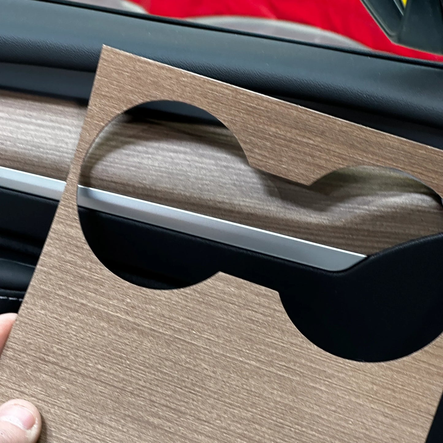 Tesla Model 3 & Model Y Center Console Overlays (Gen 2) – Real Flat Open-Pore Wood Veneer, Version 3 | Fits 2021–2023 Model 3 & 2021–2024 Model Y