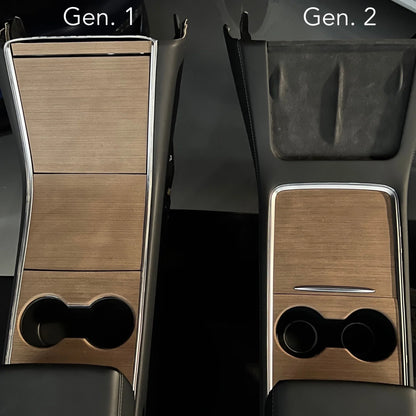 Tesla Model 3 & Model Y Center Console Overlays (Gen 2) – Real Flat Open-Pore Wood Veneer, Version 3 | Fits 2021–2023 Model 3 & 2021–2024 Model Y