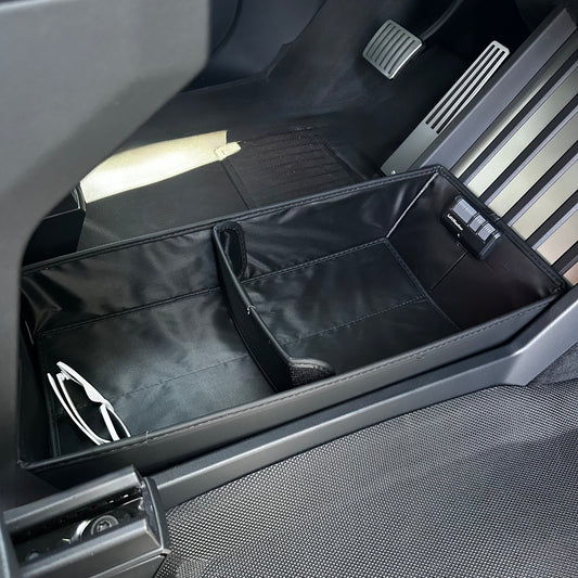 Tesla Cybertruck Center Console Organizer – Black with Divider | Custom Fit Storage Solution for 2023–Present Cybertruck Interior