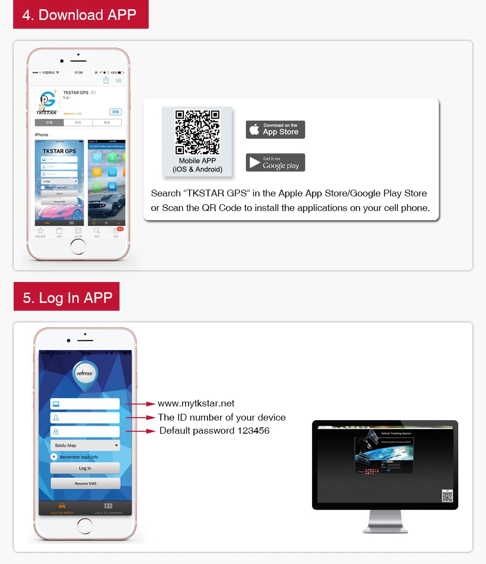 Install TKSTAR GPS app on mobile device, then pair by scanning QR code