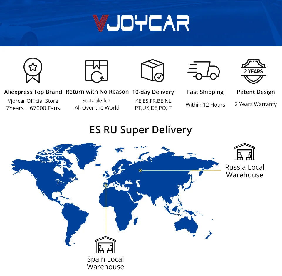 Joycar V41 HUD offers a 2-year warranty, fast shipping from local warehouses, and suitable for various countries.