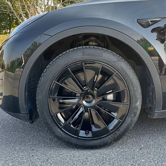 Performance-Style Wheel Covers for Tesla Model Y 19-Inch Gemini Wheels (2020–2025.02) | Directional Left & Right Aerodynamic Hubcap Set – Glossy Sport Upgrade, Easy Install, Includes Center Caps