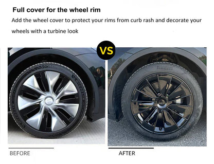 Performance-Style Wheel Covers for Tesla Model Y 19-Inch Gemini Wheels (2020–2025.02) | Directional Left & Right Aerodynamic Hubcap Set – Glossy Sport Upgrade, Easy Install, Includes Center Caps