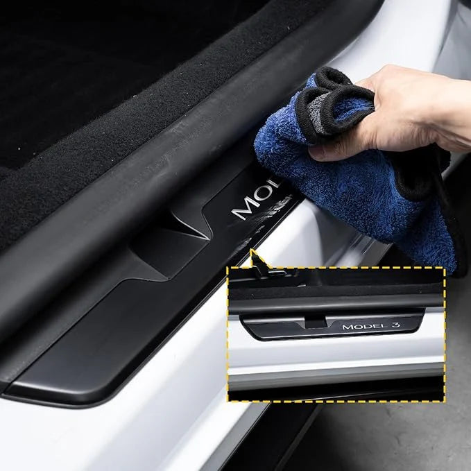 LED Illuminated Door Sill Protector Welcome Pedal for Tesla Model 3 (2017–2026) & Tesla Model Y (2020–2026 Juniper) – Magnetic Sensor, No Wiring, Stainless Steel Scuff Plate Guard