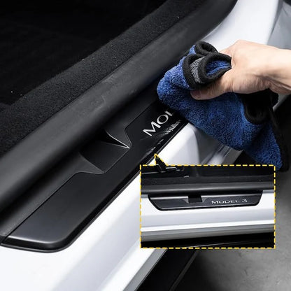 LED Illuminated Door Sill Protector Welcome Pedal for Tesla Model 3 (2017–2026) & Tesla Model Y (2020–2026 Juniper) – Magnetic Sensor, No Wiring, Stainless Steel Scuff Plate Guard