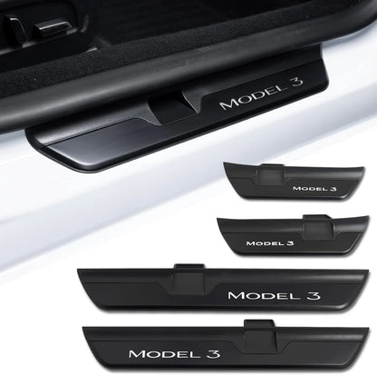 LED Illuminated Door Sill Protector Welcome Pedal for Tesla Model 3 (2017–2026) & Tesla Model Y (2020–2026 Juniper) – Magnetic Sensor, No Wiring, Stainless Steel Scuff Plate Guard