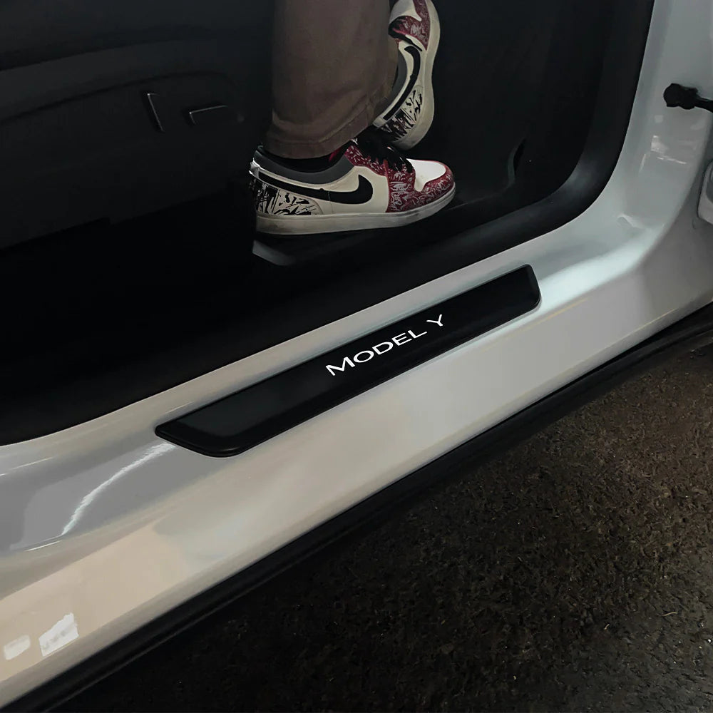 LED Illuminated Door Sill Protector Welcome Pedal for Tesla Model 3 (2017–2026) & Tesla Model Y (2020–2026 Juniper) – Magnetic Sensor, No Wiring, Stainless Steel Scuff Plate Guard
