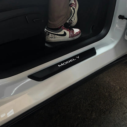 LED Illuminated Door Sill Protector Welcome Pedal for Tesla Model 3 (2017–2026) & Tesla Model Y (2020–2026 Juniper) – Magnetic Sensor, No Wiring, Stainless Steel Scuff Plate Guard