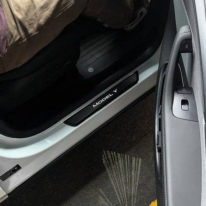 LED Illuminated Door Sill Protector Welcome Pedal for Tesla Model 3 (2017–2026) & Tesla Model Y (2020–2026 Juniper) – Magnetic Sensor, No Wiring, Stainless Steel Scuff Plate Guard