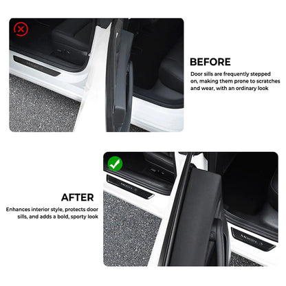 LED Illuminated Door Sill Protector Welcome Pedal for Tesla Model 3 (2017–2026) & Tesla Model Y (2020–2026 Juniper) – Magnetic Sensor, No Wiring, Stainless Steel Scuff Plate Guard