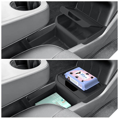 Lower Center Console Organizer Storage Tray for Tesla Model Y Juniper Standard (2026+) – Hidden Under-Console Storage Box with Partitioned Compartments, Flip Cover Design & Durable TPE Interior Organizer