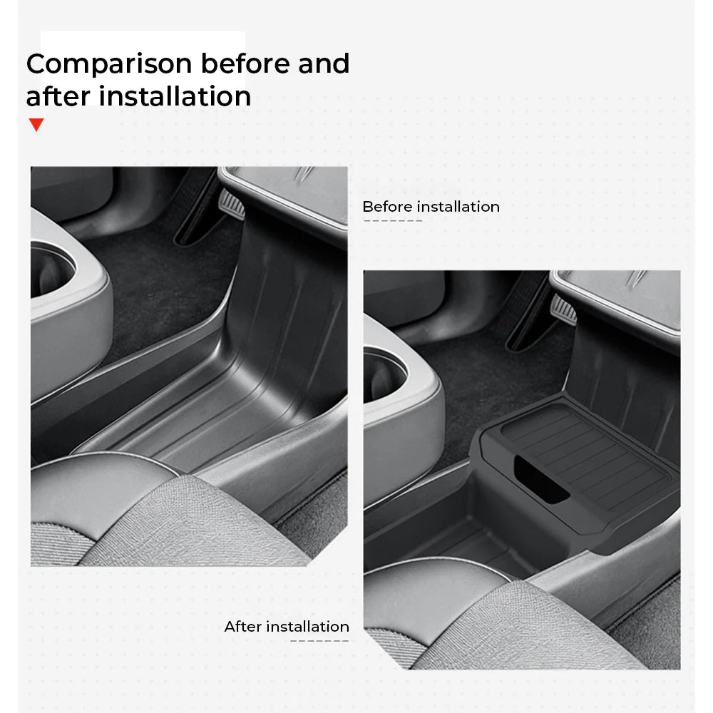 Lower Center Console Organizer Storage Tray for Tesla Model Y Juniper Standard (2026+) – Hidden Under-Console Storage Box with Partitioned Compartments, Flip Cover Design & Durable TPE Interior Organizer