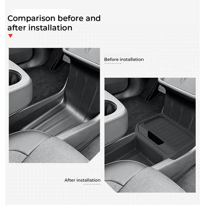 Lower Center Console Organizer Storage Tray for Tesla Model Y Juniper Standard (2026+) – Hidden Under-Console Storage Box with Partitioned Compartments, Flip Cover Design & Durable TPE Interior Organizer