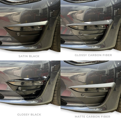 2017–2022 Tesla Model 3 Fog Light Canards (1 Pair) – Black-Out Style ABS Aero Trim | Gloss Black, Satin Black & Carbon Fiber Look