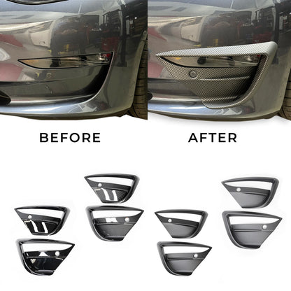2017–2022 Tesla Model 3 Fog Light Canards (1 Pair) – Black-Out Style ABS Aero Trim | Gloss Black, Satin Black & Carbon Fiber Look