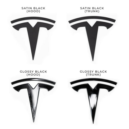 2017–Present Tesla Model 3 & Model Y Replacement Hood “T” Emblem & Rear “TESLA” Trunk Letter Set – Glossy Black or Satin Black | Chrome Delete Badge Upgrade