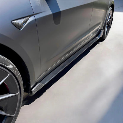2017+ Tesla Model 3 Colossal Side Skirt Overlays – Real Dry Molded Carbon Fiber, Drill-Free Installation, Performance Aero Upgrade (1 Pair)