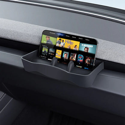 Tesla Model 3 Highland 2024+ & Model Y Juniper 2026+ Multifunctional Phone Holder Tray – Sliding Center Console Storage Organizer & Hands-Free Video Viewing Stand