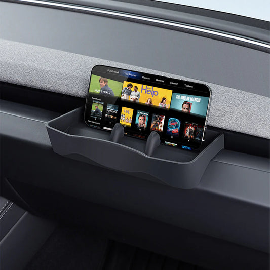 Tesla Model 3 Highland 2024+ & Model Y Juniper 2026+ Multifunctional Phone Holder Tray – Sliding Center Console Storage Organizer & Hands-Free Video Viewing Stand