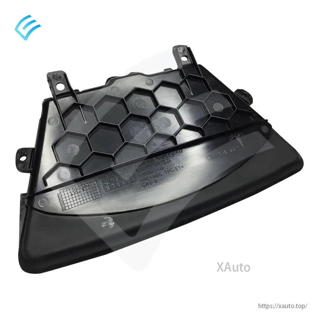 Tesla Model 3 mirror glare shield rear view with mounting tabs and curved lower edge