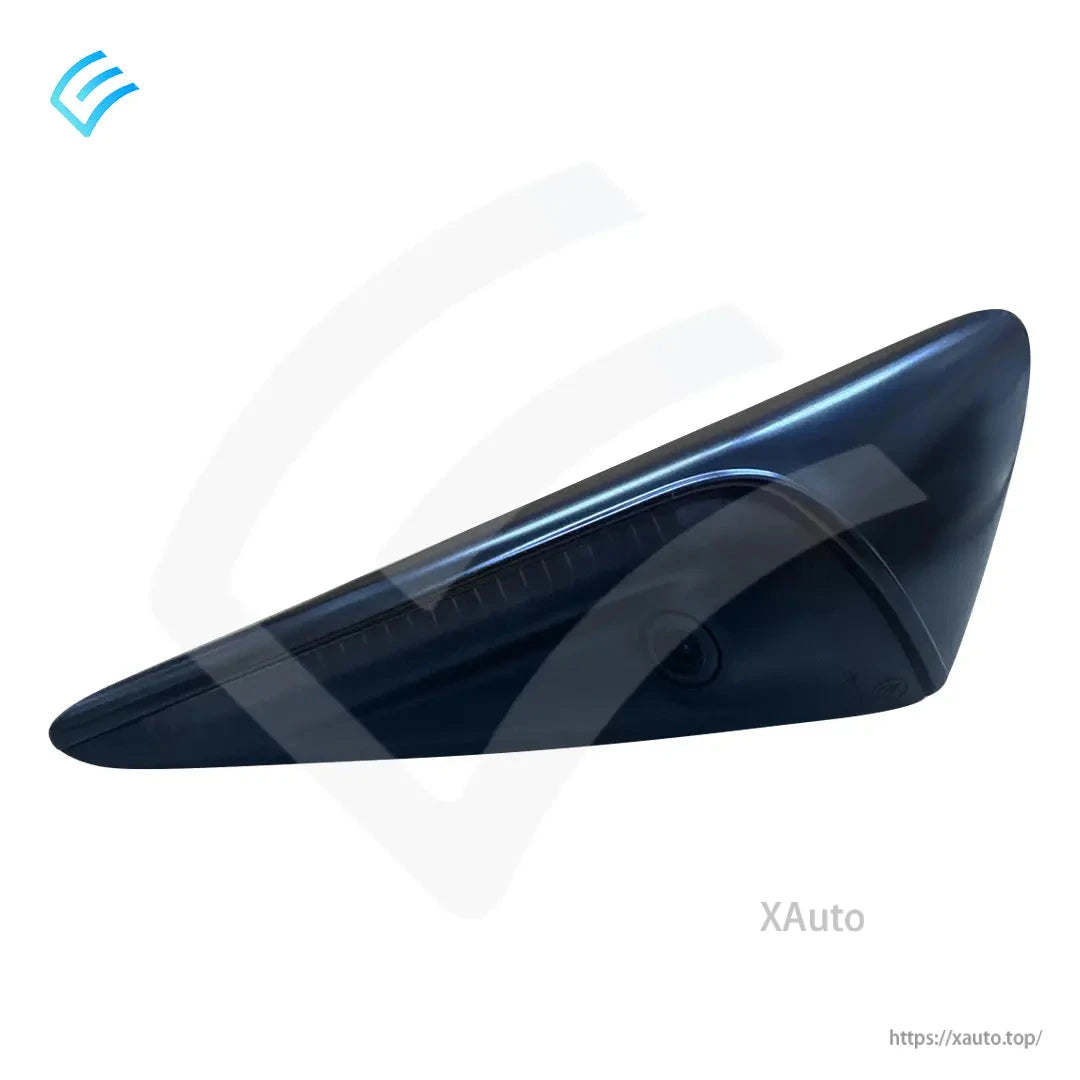 Low side view of right-side repeater lamp lens for Tesla Model 3/Model Y, smoked black finish