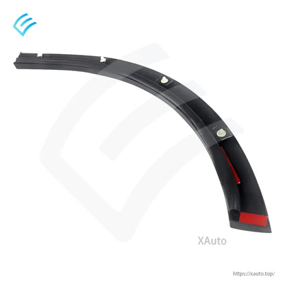 Backside view of the wheel arch cladding section with red tape and clip mounts, full length