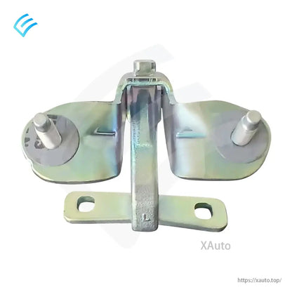 Top-down angle of right-hand hinge bracket showing oval pads, studs, and slotted mounting holes