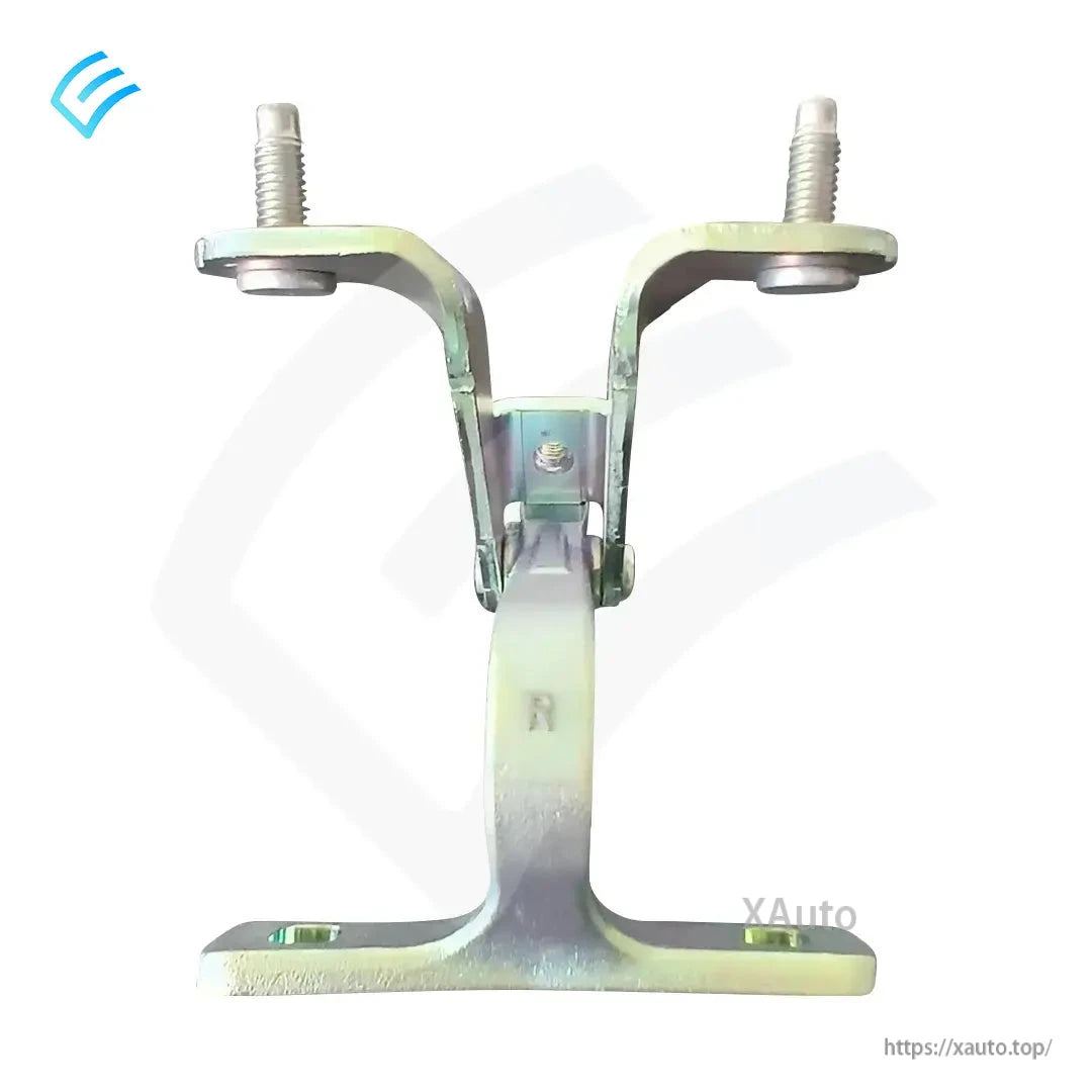 Bottom-up view of hinge bracket showing central support arm and both mounting studs