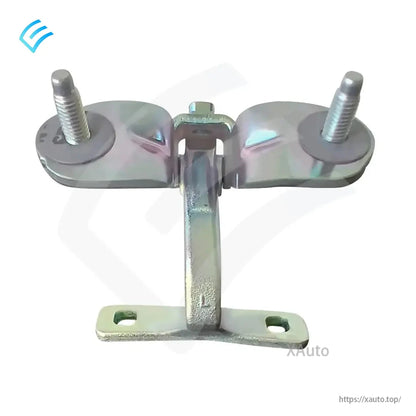 Right-hand liftgate hinge assembly for Tesla Model Y, rear view showing two mounting holes on base plate