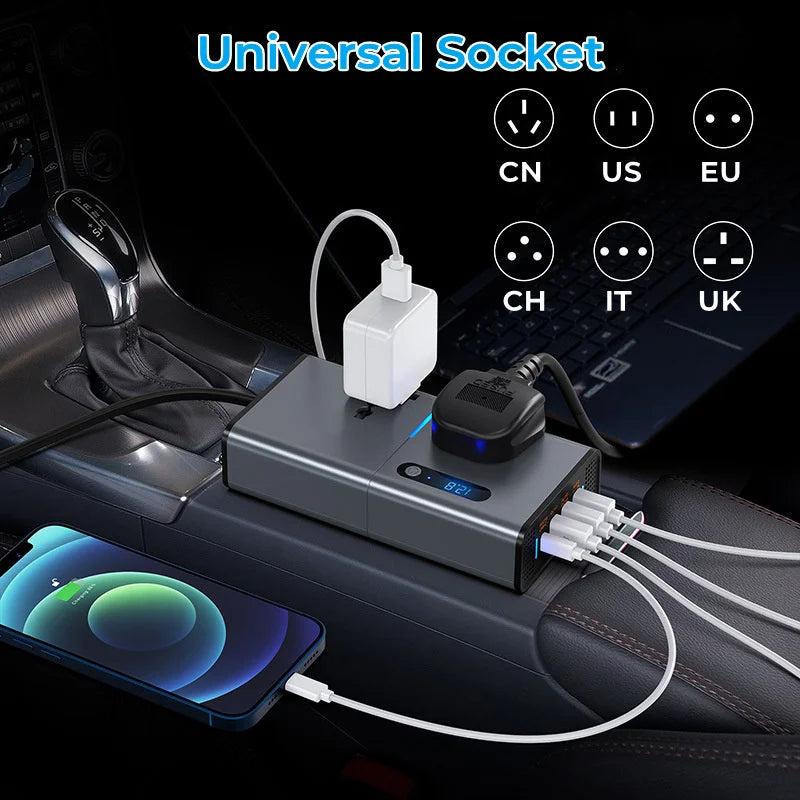 New Car Power Inverter, The cigarette lighter socket design is suitable for charging various devices such as string lights, laptops, and tablets.