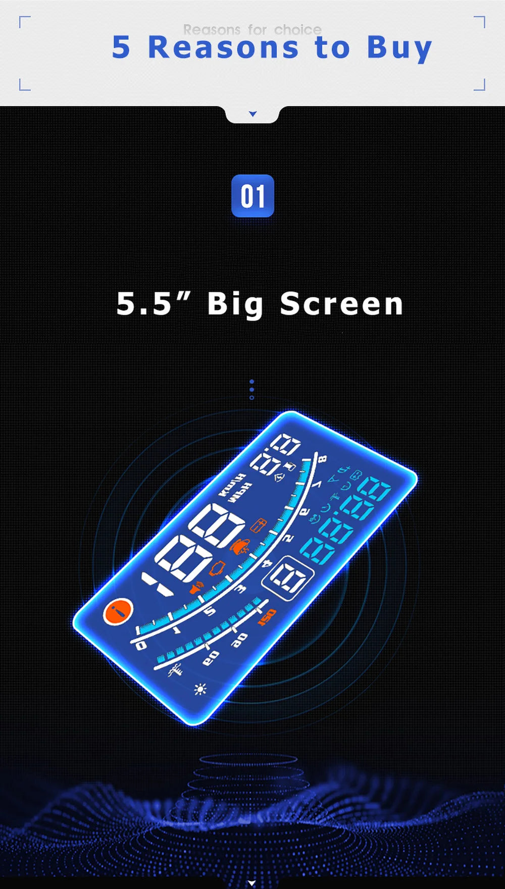 Newest head-up display for cars with OBDII support, showing shift reminder, water temp, and RPM/KM/H/MPH.