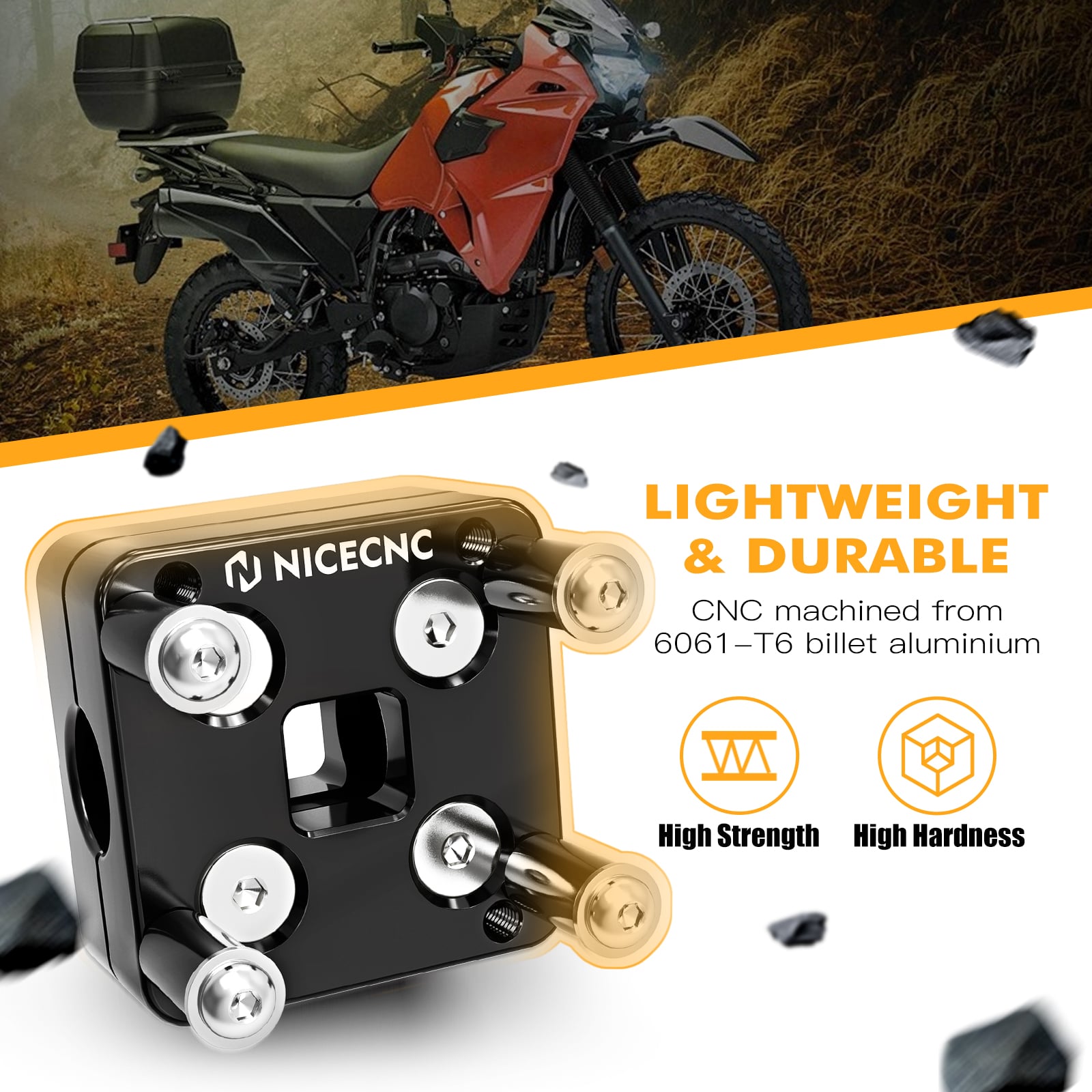 NiceCNC 14MM GPS Holder, NiceCNC offers a lightweight and durable GPS holder for Kawasaki KLR650 (2022-2023) made from high-strength aluminum.