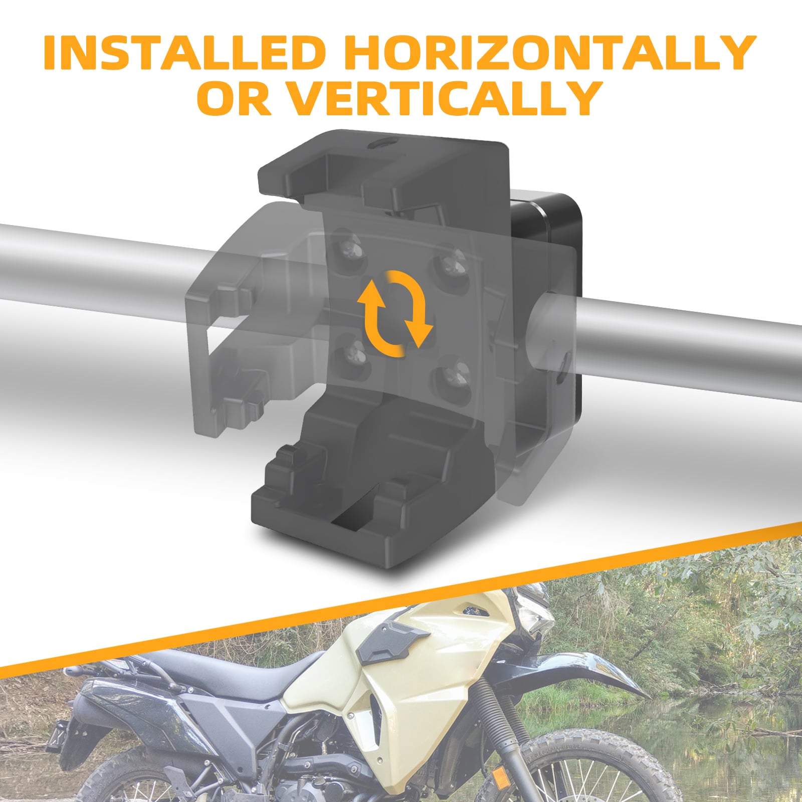 NiceCNC 14MM GPS Holder, GPS holder bar clamp for Kawasaki KLR650 (2022-2023), allowing versatile installation horizontally or vertically.