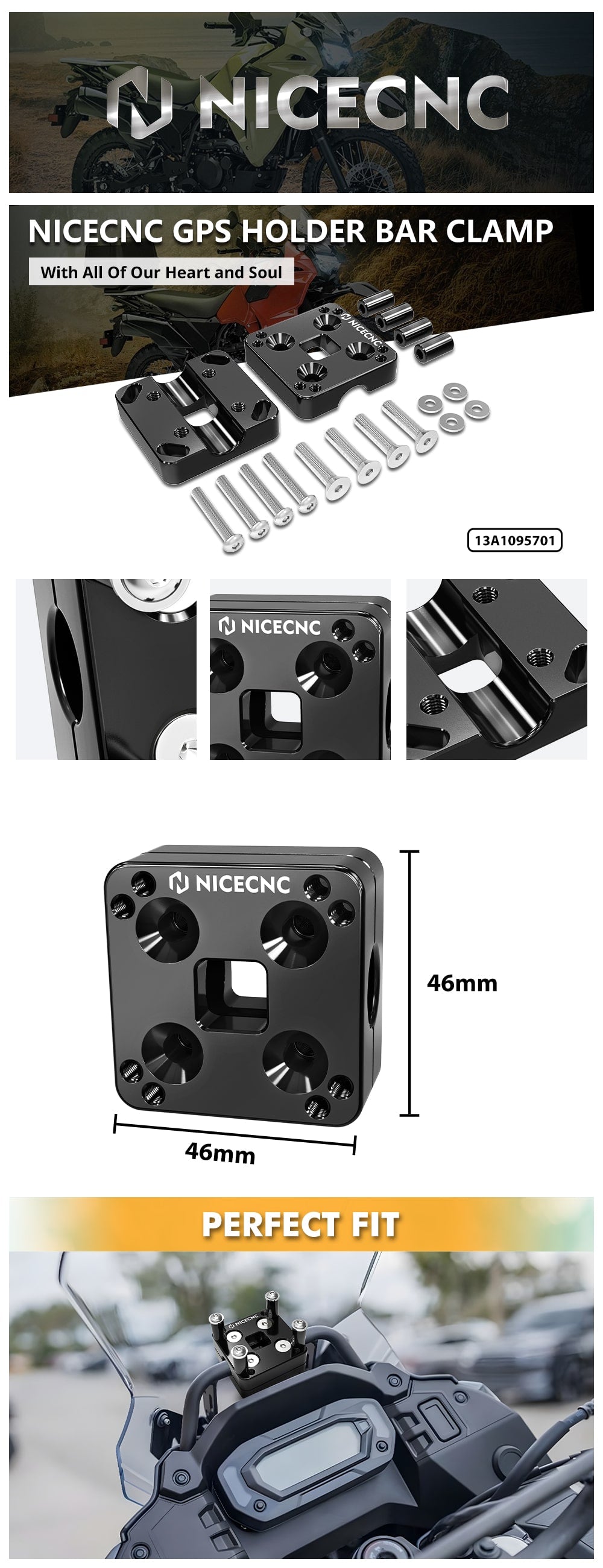 The NiceCNC 14MM GPS Holder Bar Clamp fits Kawasaki KLR650 models (2022-2023) precisely, ensuring secure GPS device mounting.