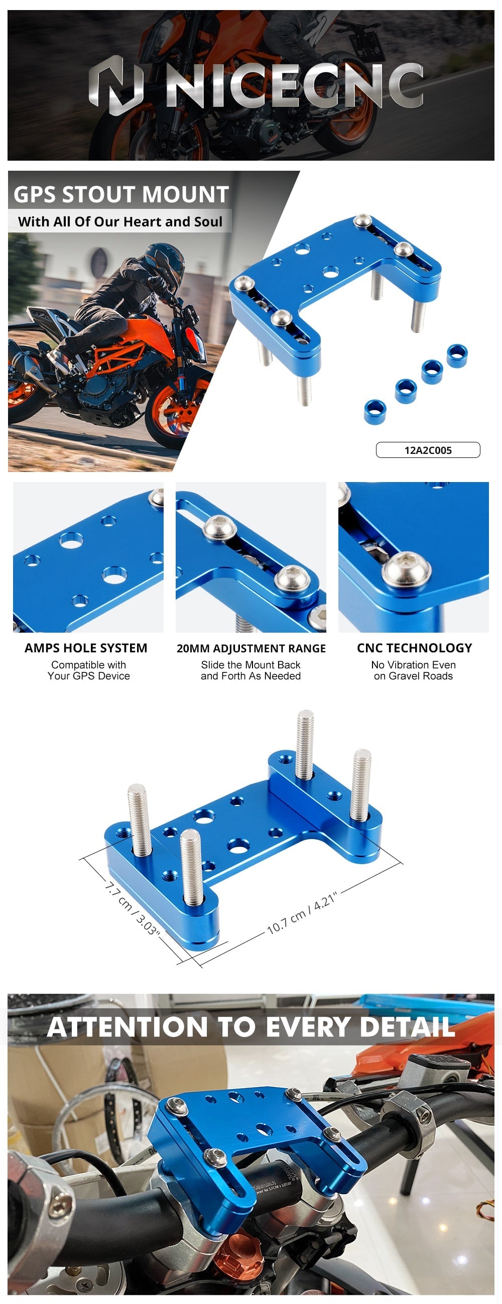 NiceCNC GPS Stout Mount, Combining passion and technology, this high-quality mount for KTM, Husqvarna, Beta, or Husaberg GPS devices ensures precise positioning on gravel roads.