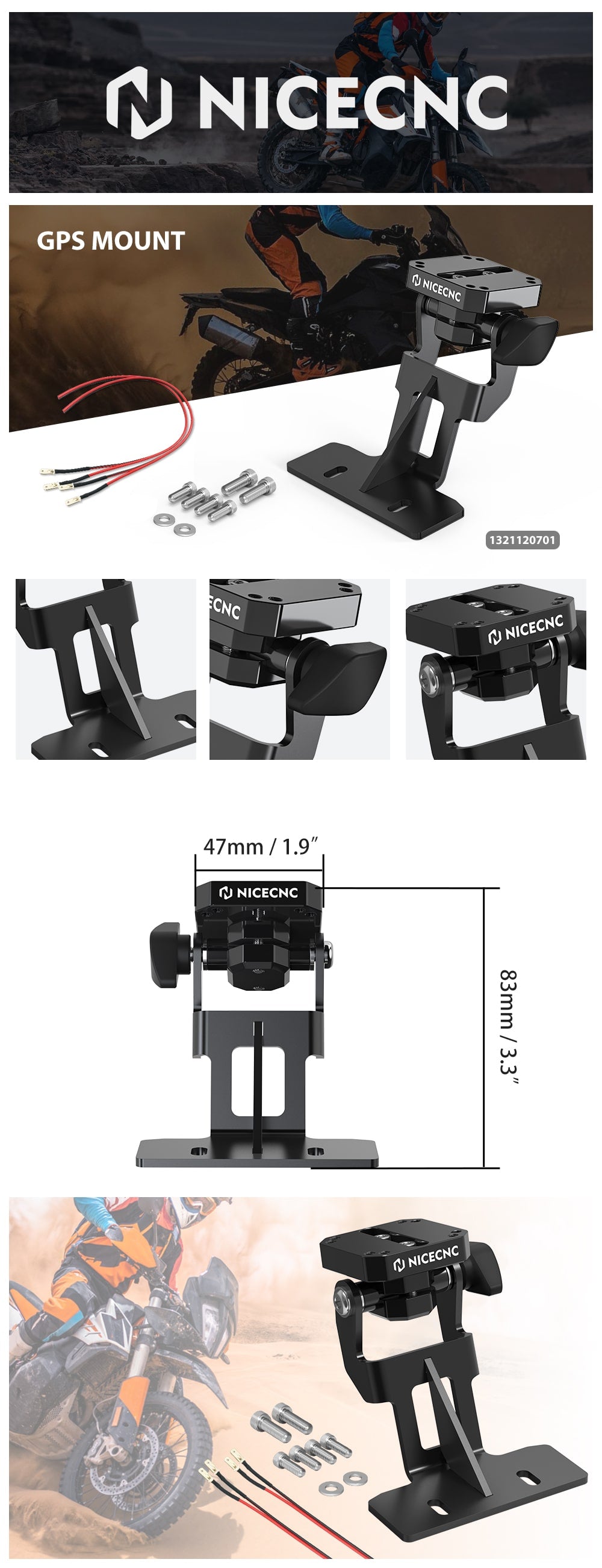 NiceCNC KTM 890 GPS Phone Mount, GPS phone mount suitable for phones with up to 2.5-inch screens.