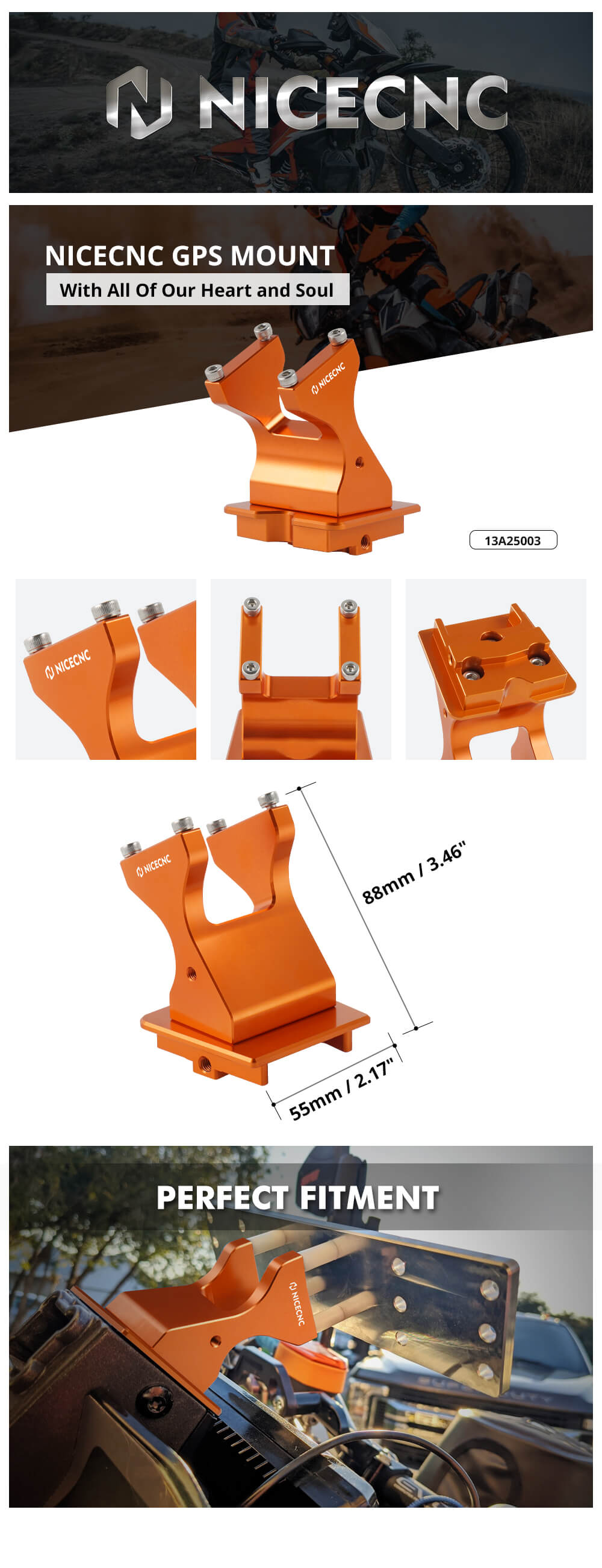 NiceCNC Motorcycle GPS Mount, Designed for Husqvarna NordEN 901, this GPS mount bracket has a compact size and adjustable arm for secure device holding.