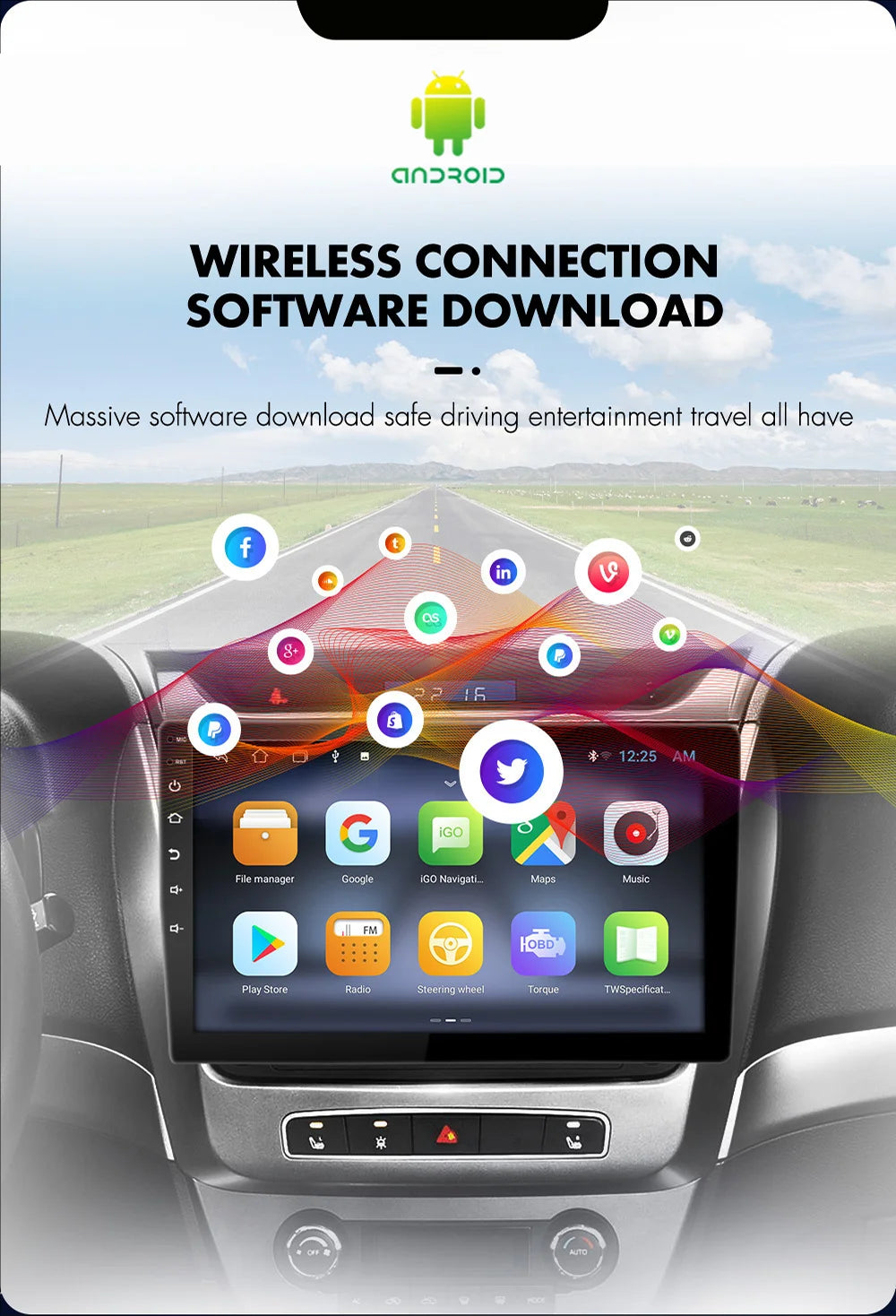 Nissan X-Trail car features wireless connection for safe entertainment, navigation, music and radio controls.