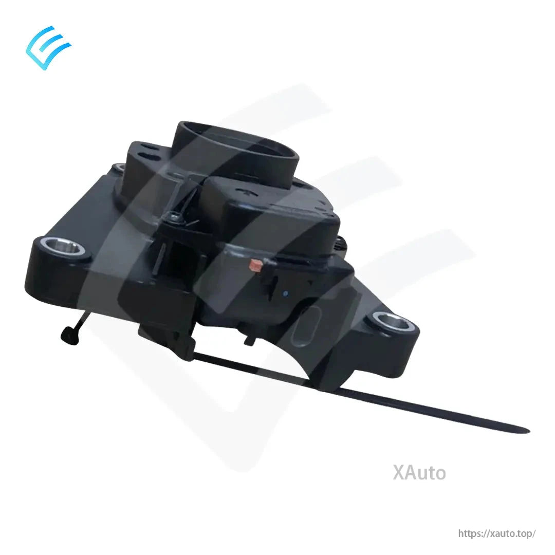 Angled side view of OEM Tesla Model 3 latch sub-assembly 1492302-10-B showing actuator housing and release cable