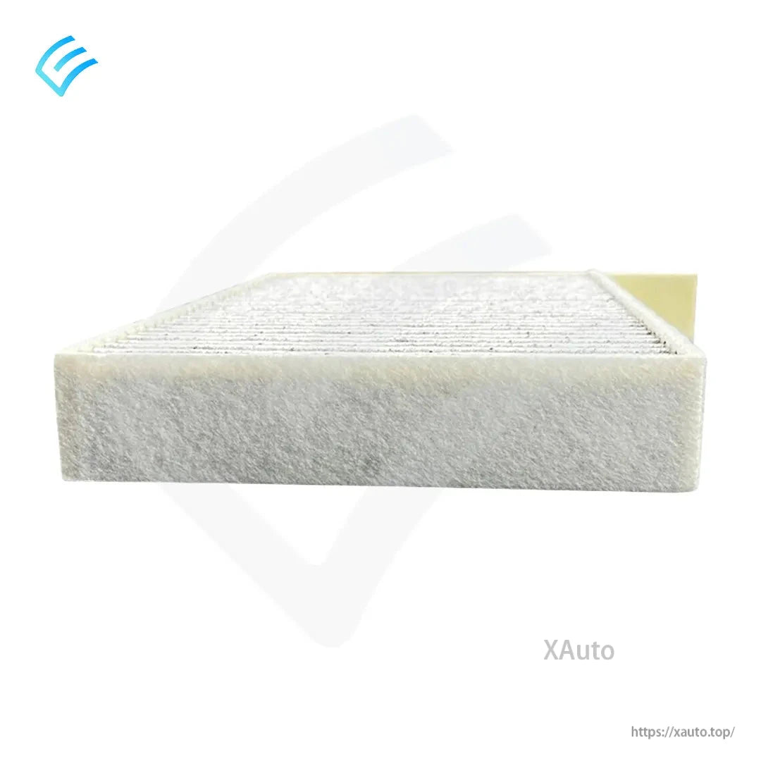 End view of Tesla HVAC cabin filter showing thick felt frame and pleated surface