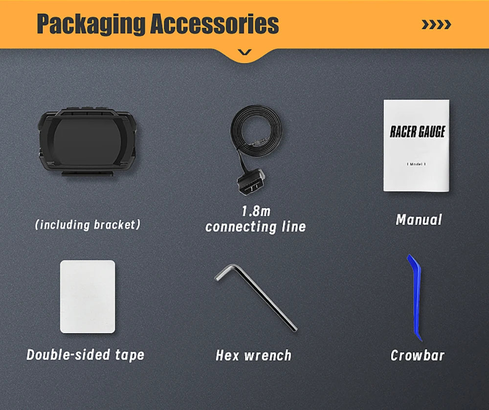 Packaging includes accessories for RACER gauge V80.