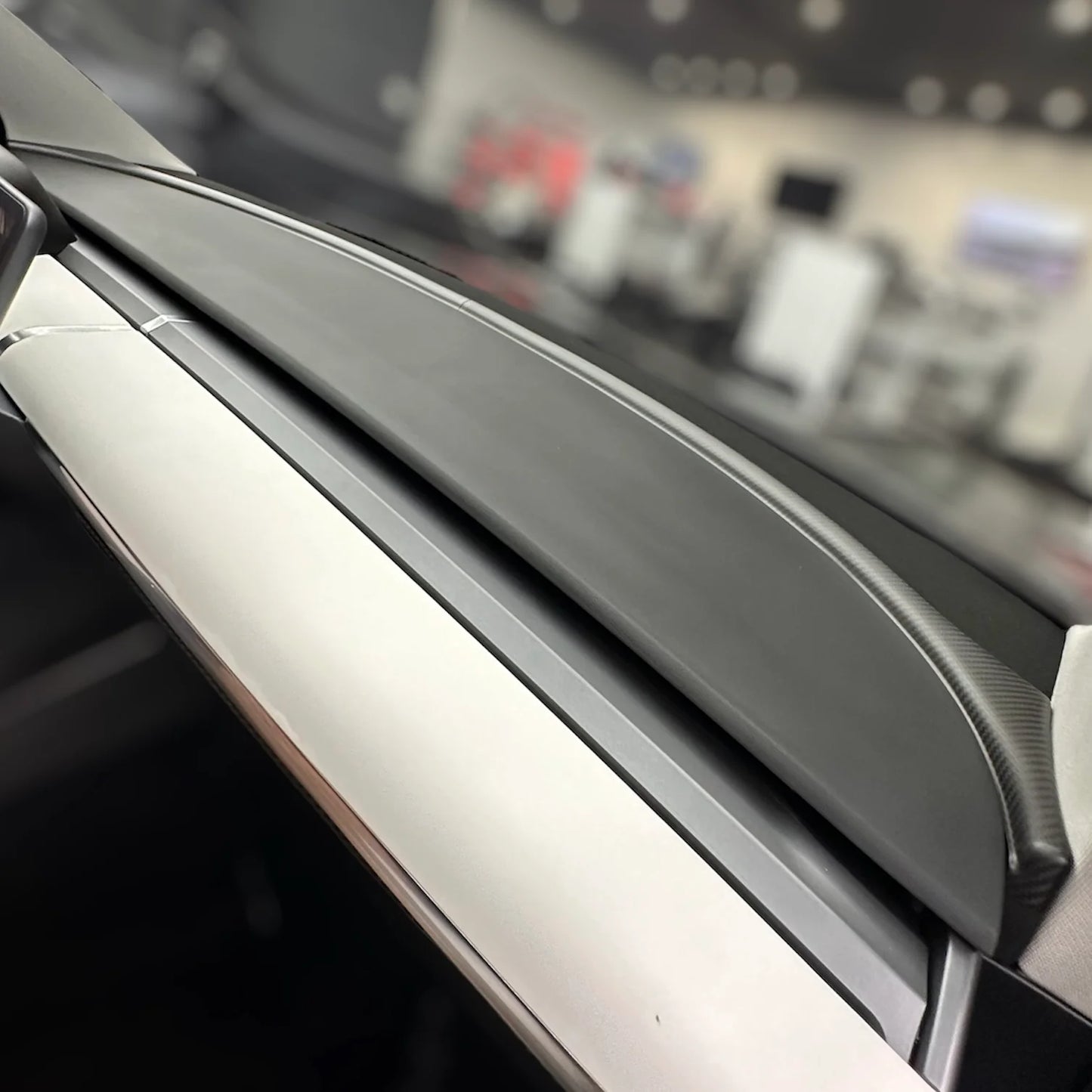 2017–2023 Tesla Model 3 & 2020–2025 Model Y Upper Dashboard Overlay (2-Piece Set) – Real Dry Molded Carbon Fiber Interior Trim