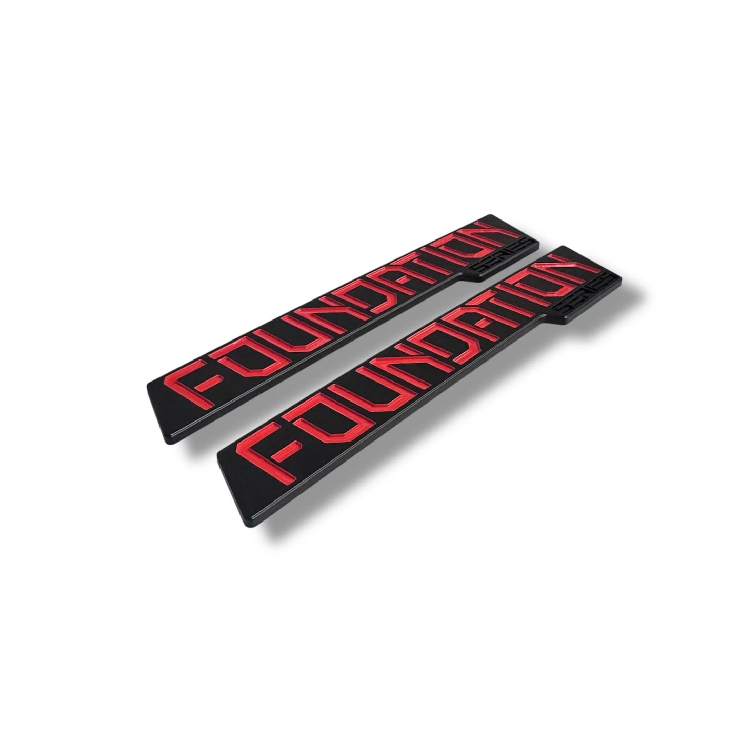 Tesla Cybertruck Foundation Emblem Overlay – Raised Red Letter Plastic Badge Cover (1 Pair, Left & Right)