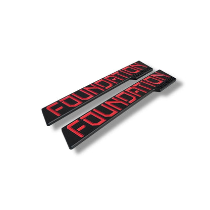 Tesla Cybertruck Foundation Emblem Overlay – Raised Red Letter Plastic Badge Cover (1 Pair, Left & Right)